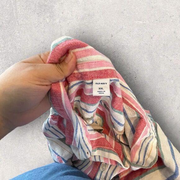 Old Navy Women Shirt Dress Linen Blend Multicolored Striped Button Up NWT - Picture 8 of 10